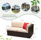 Devoko 5 Pieces Patio Furniture Sets All Weather Outdoor Sectional Patio Sofa Manual Weaving Wicker Rattan Patio Seating Sofas with Cushion and Glass Table(Beige)