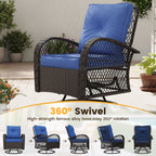 ELPOSUN 3 Pieces Patio Furniture Set, Outdoor Swivel Gliders Rocker, Wicker Patio Bistro Set with Rattan Rocking Chair, Glass Top Side Table and Thickened Cushions for Porch Deck Backyard