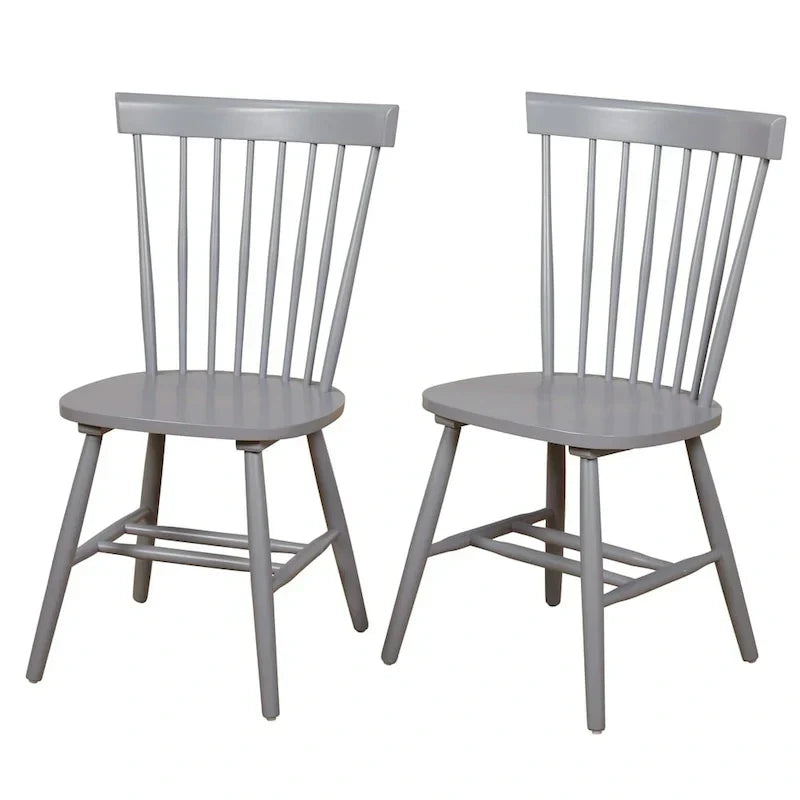 Set of 2 Spindle Back Dining Chairs Solid Rubberwood Farmhouse Style