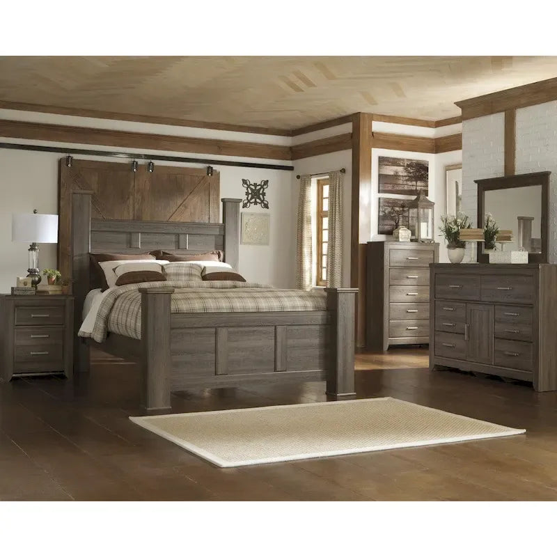 Farmhouse Poster Bed with Wooden Frame and Panel Headboard
