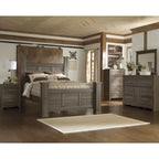 Farmhouse Poster Bed with Wooden Frame and Panel Headboard