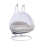 LeisureMod 2 Person Hanging Egg Chair with Stand - Outdoor/Indoor Rattan Wicker Patio Swing Hammock Lounger with Cushions