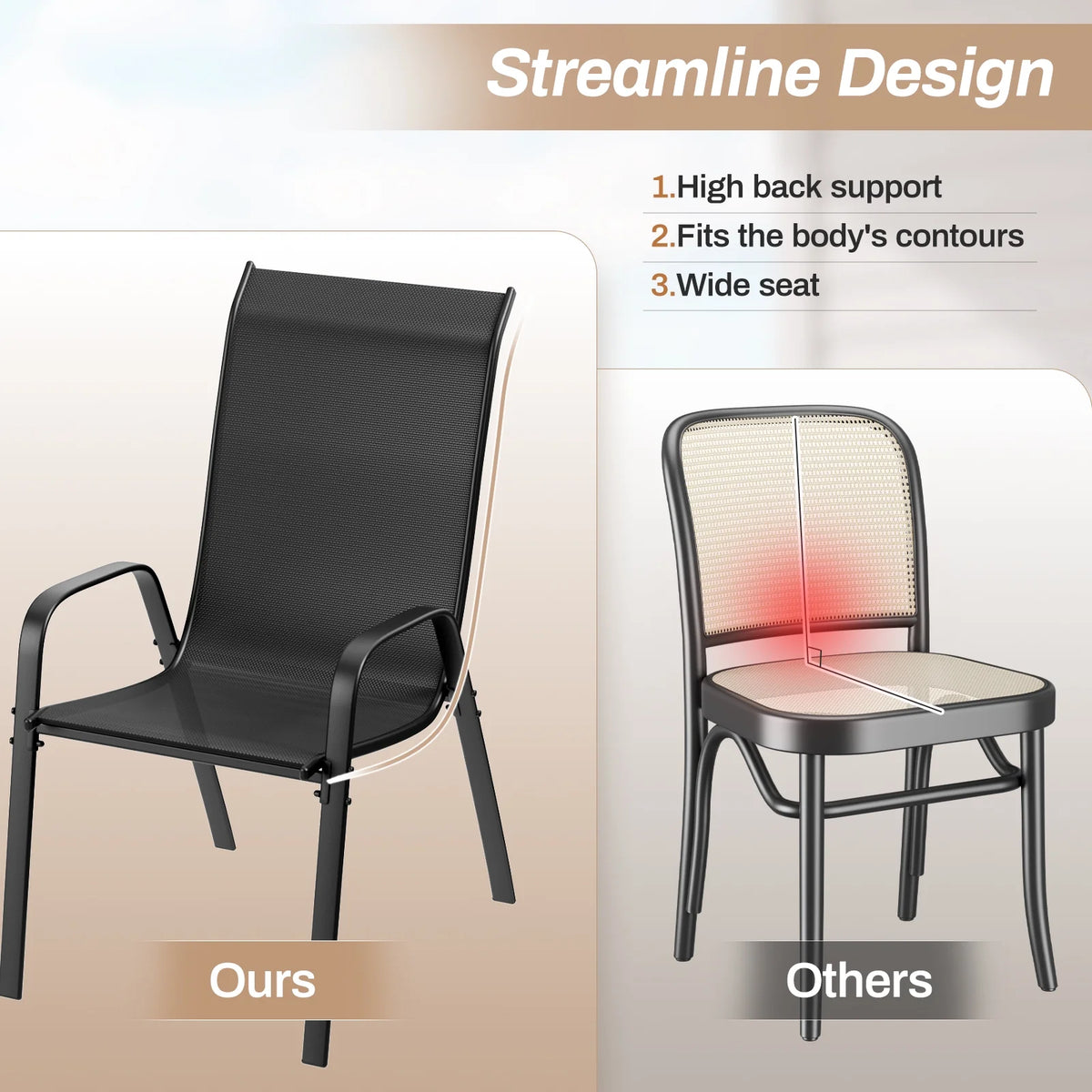 Arlopu 8pcs Patio Dining Chairs Outdoor Stackable Armrest Chairs for Lawn Garden Backyard