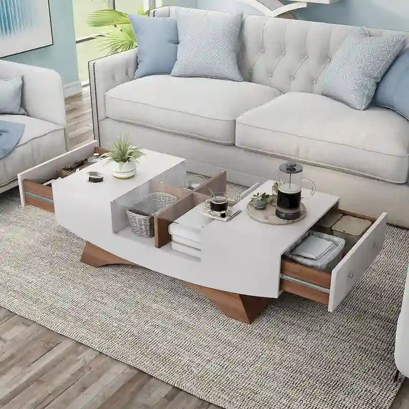 Angelic Contemporary Storage Coffee Table with Glass Insert by Furniture of America