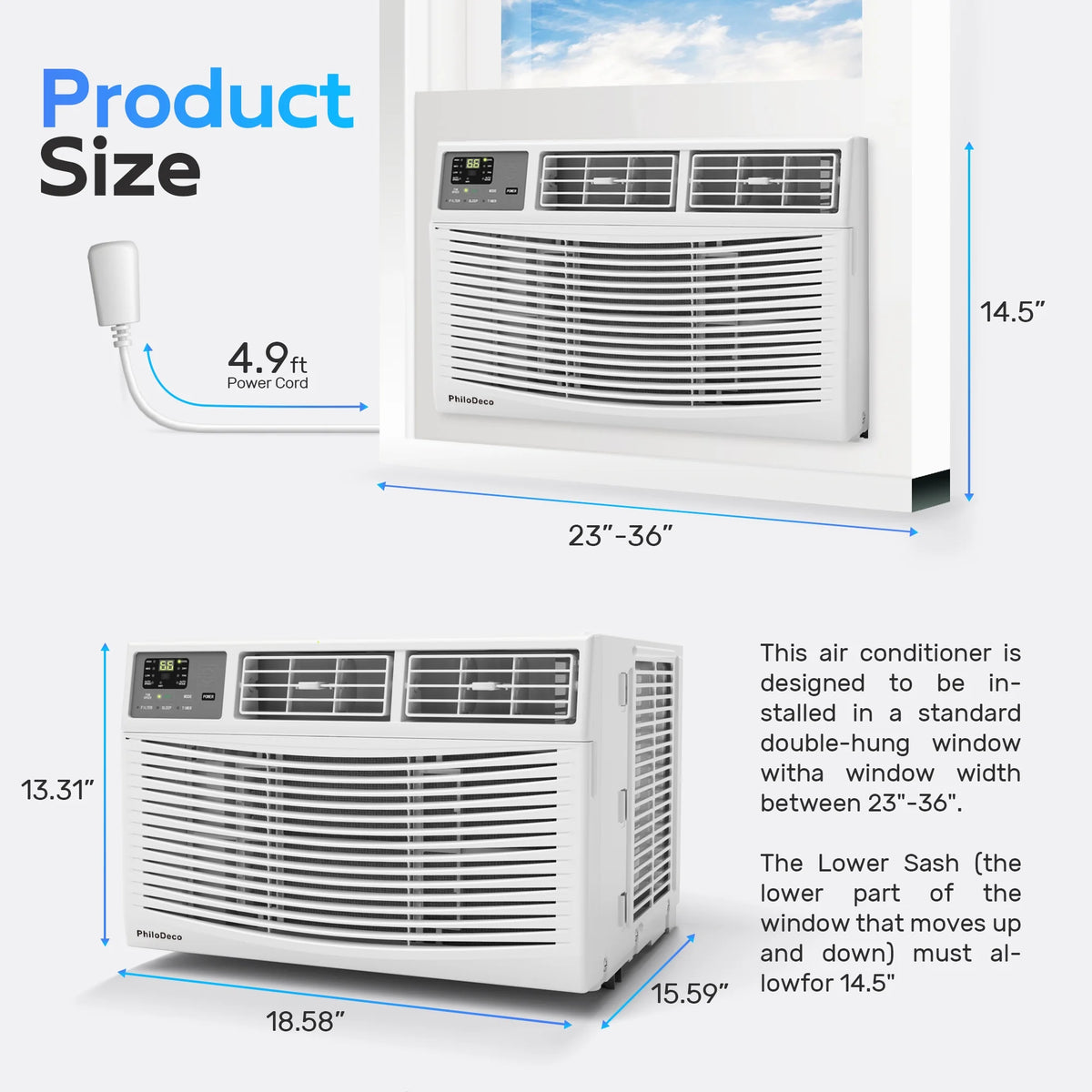 Window Air Conditioner 8000 BTU 350 Sq. Ft. Intelligent, LED Display Screen, with Remote Control, Ac Can Be Used As a Dehumidifier/Fan, Operates Quietly, Energy - Saving. Timer/Sleep and ECO