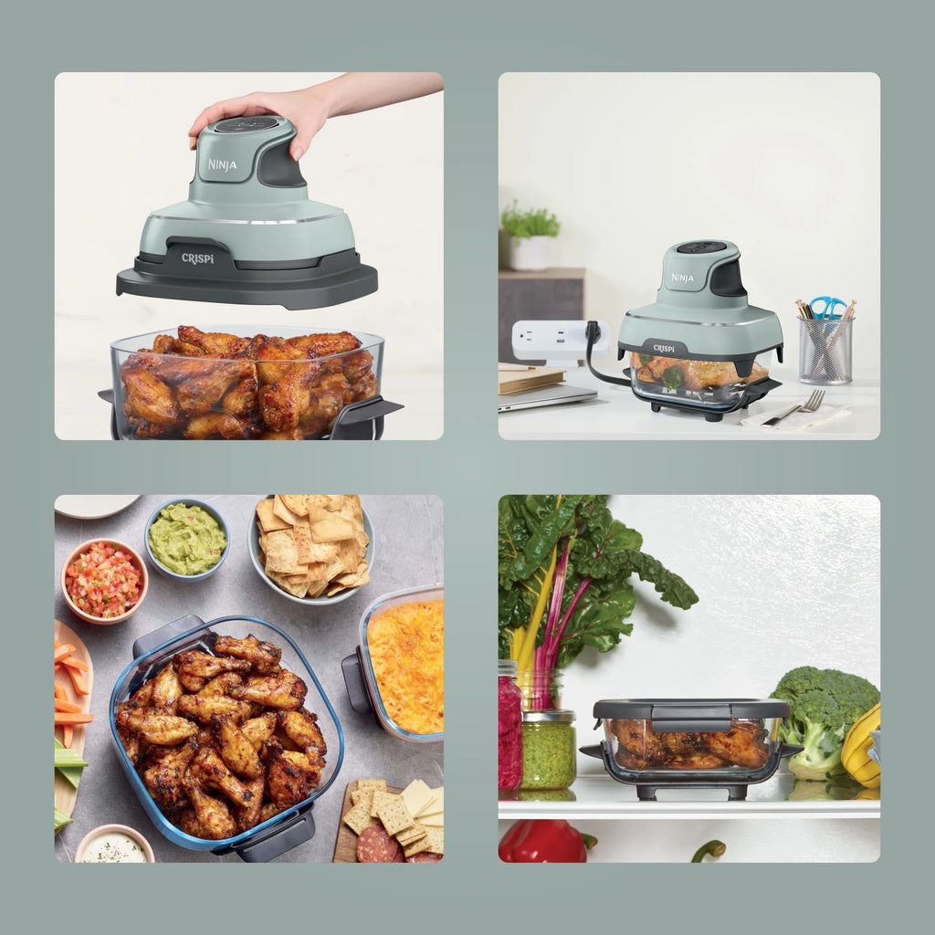 Ninja Crispi 4 - in - 1 Portable Glass Air Fryer Cooking System, 4 - Qt & 6 - Cup Containers, Cyberspace