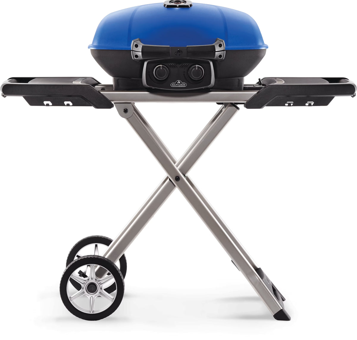 Napoleon Travelq 285X 1 - Burner Portable Propane Gas Grill in Blue with Scissor Cart