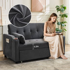 3 in 1 Convertible Sleeper Sofa Bed, Corduroy Futon Couches with Pull - Out Bed, Adjustable Backrest, Charging Port & Side Pockets, Modern Upholstered Sofa for Living Room, Guest Room