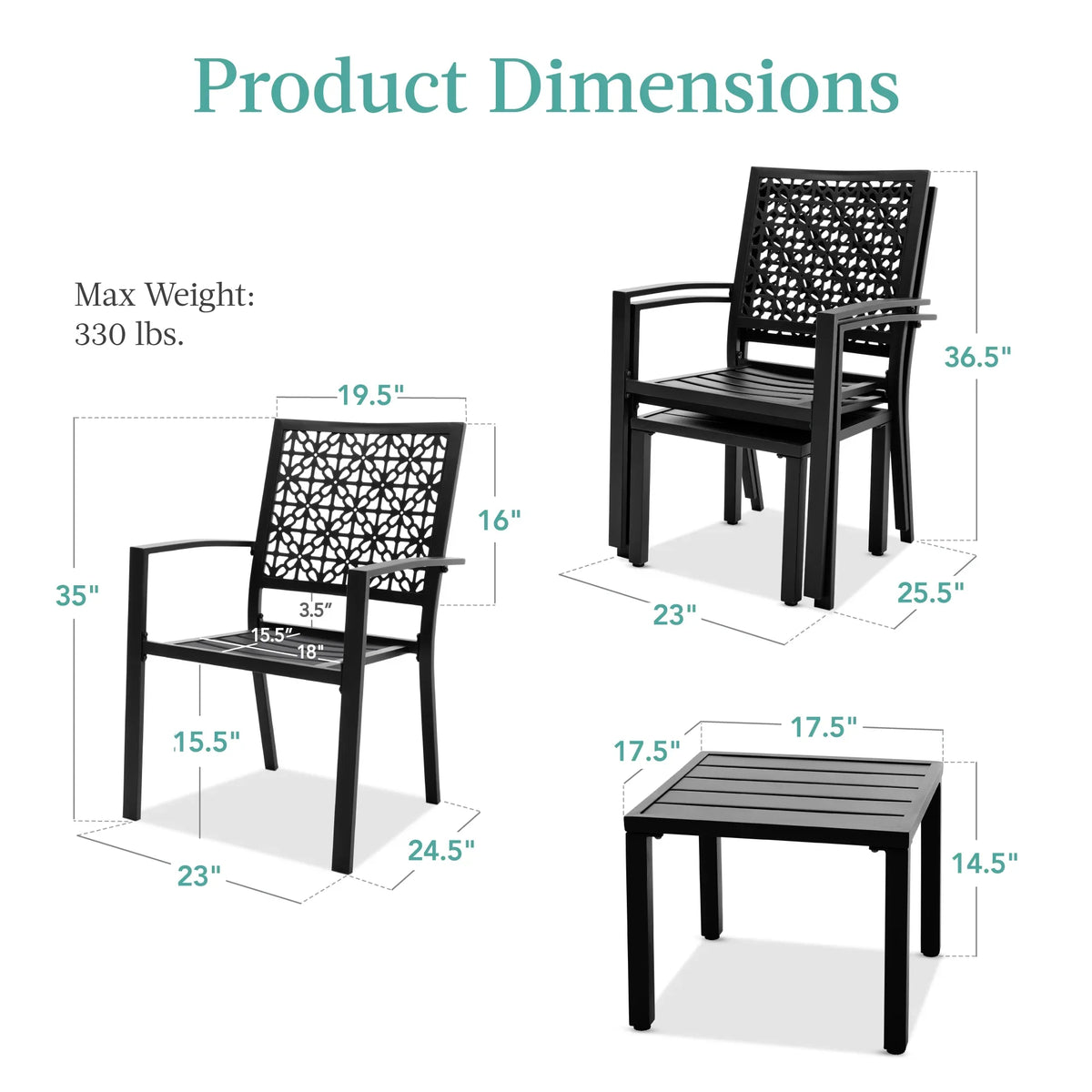 Best Choice Products 3-Piece Stackable Steel Outdoor Conversation Bistro Set, Patio Chat Furniture w/ 2 Chairs, Table- Black
