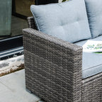 JOIVI 3 Pieces Patio Conversation Set, PE Wicker Rattan Outdoor Furniture Set, 2 Ways Small Sectional Sofa, Tempered Glass Coffee Table, Silver-Gray