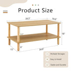 39-Inch Coffee Table with Two-Tier Design and Rubberwood Legs