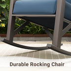 MRUAKA Rocking Chair Bistro Set, 3 Piece Outdoor Patio Furniture Set with 2 Rockers and 1 Metal Coffee Table with Thick Cushions for Porch, Backyard, Poolside, Beige
