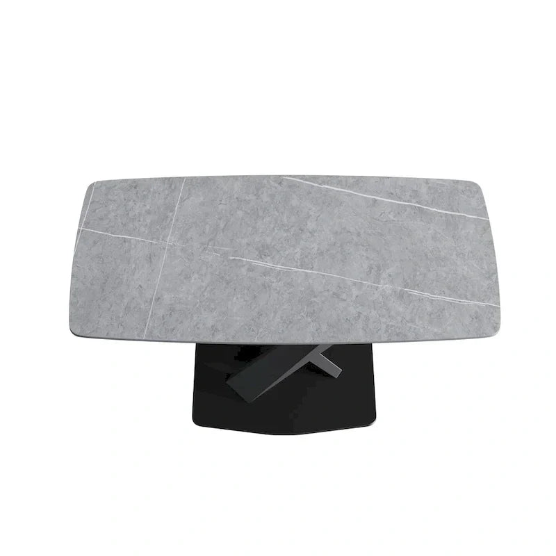 63-Inch Contemporary Dining Table with Slate Stone Surface and Metal Legs, Marble Finish