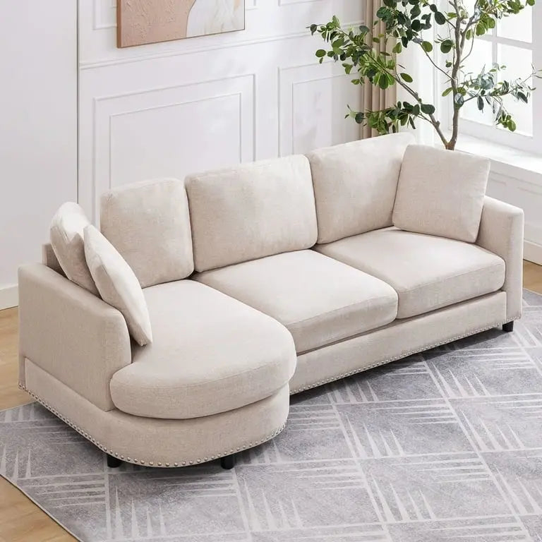 Mixoy Contemporary Minimalist Curved L-Shaped Sectional Sofa with Chaise - Luxurious Upholstered Design, Dimensions: 41.3in x 89in x 31.8in