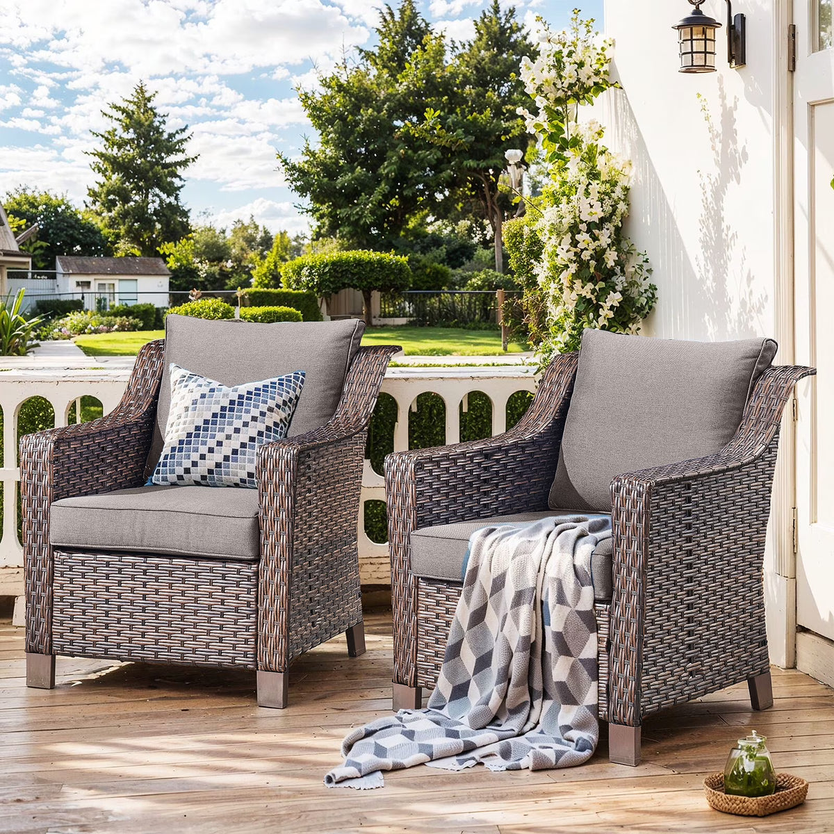 Bellefurn Outdoor Wicker Patio Chairs Set of 2 with Side Table, All - Weather Wicker Rattan Chairs Patio Furniture Chairs for Porch Balcony Backyard Yard Deck