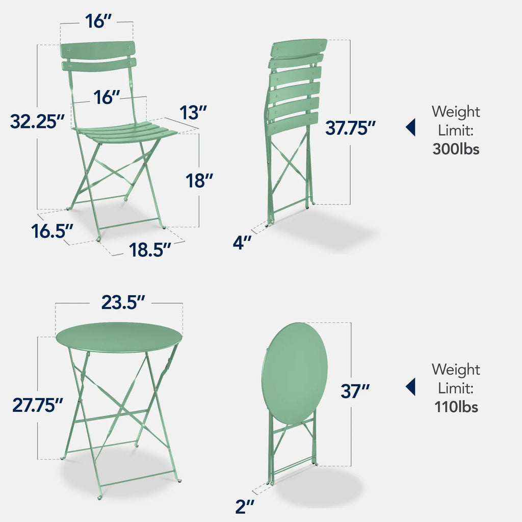 Best Choice Products 3-Piece Small Bistro Set, Folding Patio Furniture Set of 2 Chairs and Table - Black