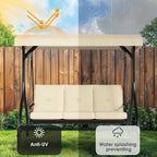 Pirecart 3 Person Patio Porch Swing Outdoor Converting Swing Glider Hammock with Adjustable Canopy, Cushions, Red