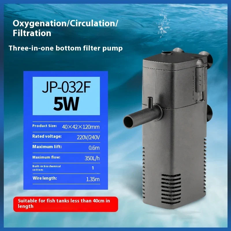 3-in-1 Fish Tank Aquarium Internal Filter Pump – Submersible Water Filter Oxygen Pump