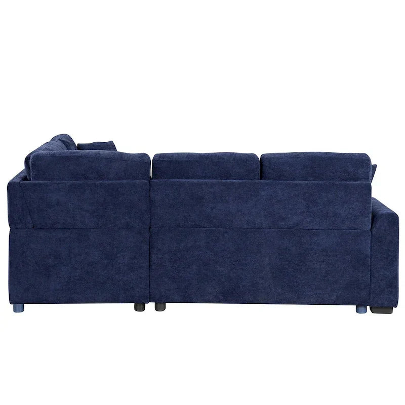 82.6-Inch L-Shaped Sleeper Sofa with Pull-Out Feature, Wheels, USB Ports, and Power Sockets - Dimensions: 82.6W x 82.6D x 33H