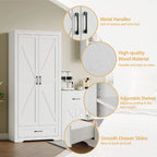 YouTrend 69" Tall Kitchen Pantry,Farmhouse Storage Cabinet with 2 Barn Doors 4 Adjustable Shelves and Large Drawer for Dining Room,Living Room,Bathroom,White