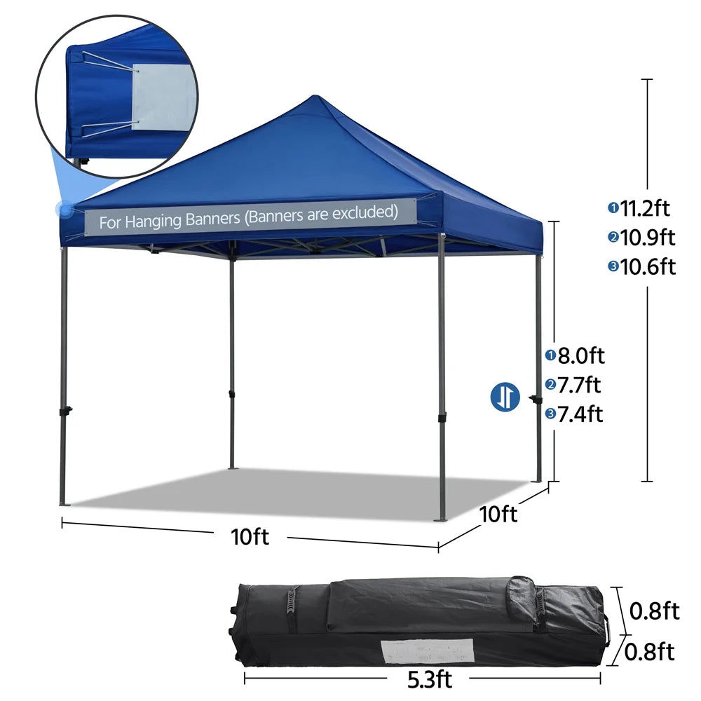Alden Design Adjustable 10' x 10' Commercial Pop-up Canopy with Wheeled Carry Bag, Blue