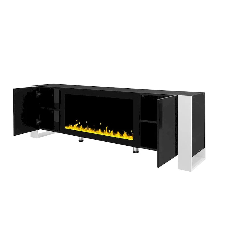 Contemporary Black 68.1" TV Stand with Fireplace and 2 Spacious Cabinets for TVs Up to 78"