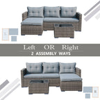 JOIVI 3 Pieces Patio Conversation Set, PE Wicker Rattan Outdoor Furniture Set, 2 Ways Small Sectional Sofa, Tempered Glass Coffee Table, Silver-Gray