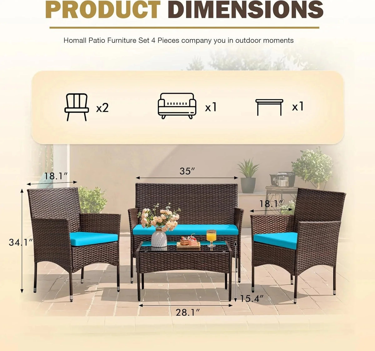 Homall 4 Pieces Outdoor Patio Furniture Sets Rattan Chair Wicker Set, Outdoor Indoor Use Backyard Porch Garden Poolside Balcony Furniture Sets Clearance (Brown and Beige)