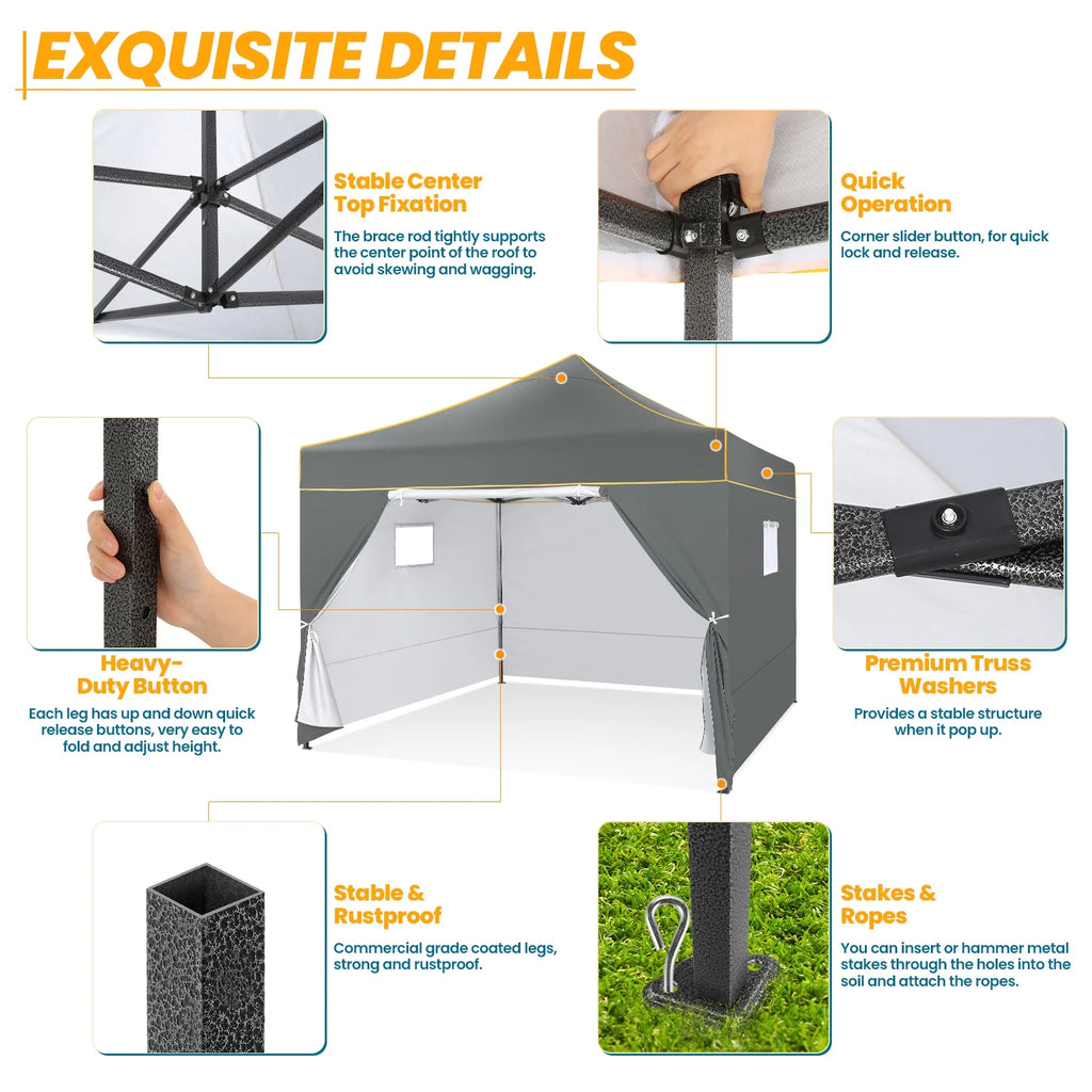 Hoteel 10x15 Heavy Duty Canopy Tent with 4 Sidewalls,Pop up Canopy for Parties Wedding,Commercial Easy up Gazebo with Roller Bag,UV 50+ &,Black