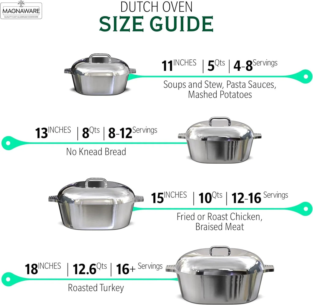Cast Aluminum Dutch Oven - 8 Quart - Oval Dutch Oven Pot with Lid for Families and Parties - Lightweight Cajun Cookware with Ideal Heat Distribution - Oval Roaster Pan with Lid (13 Inch)