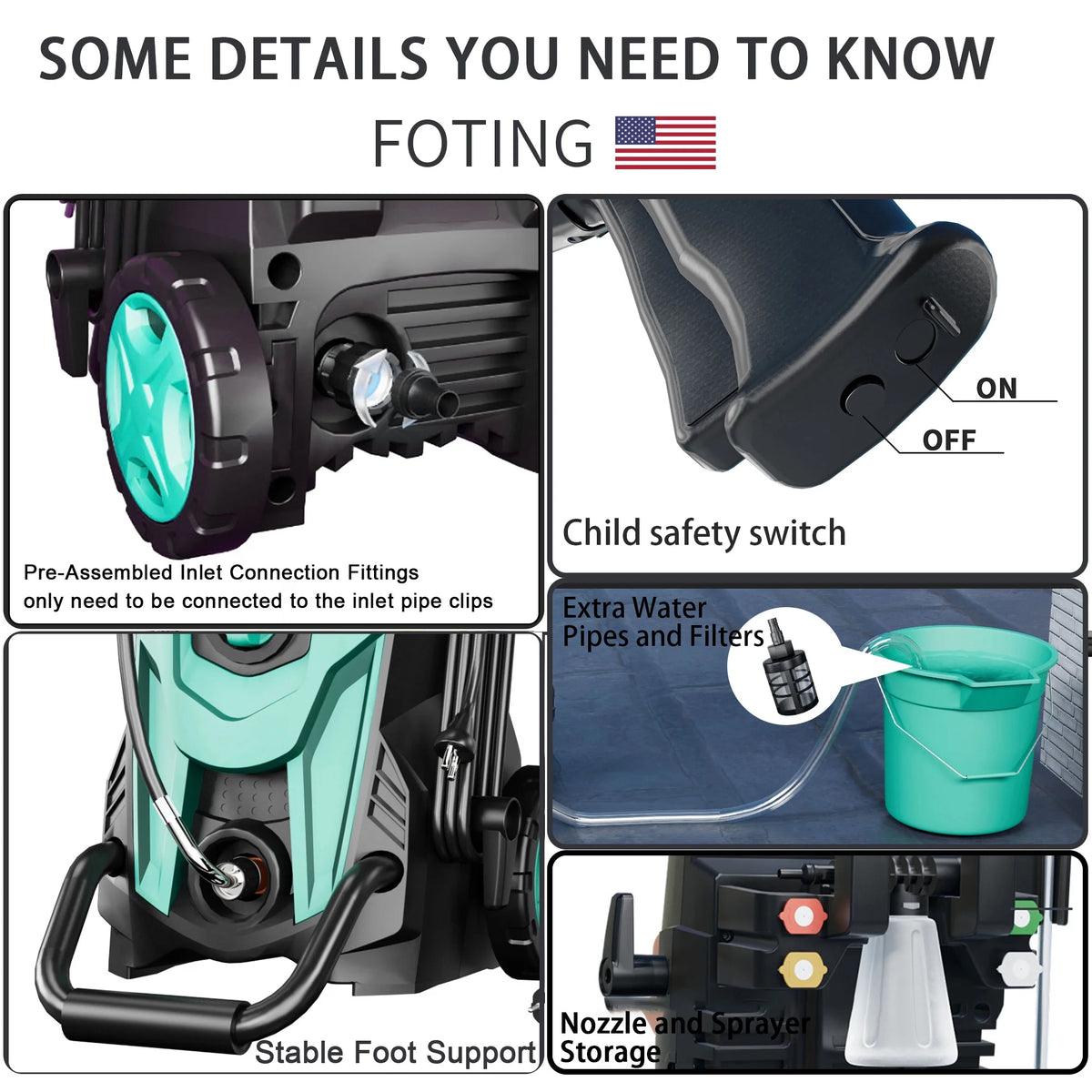FOTING Electric Pressure Washer, 4500 PSI 3.2 GPM Power Washer with 4 Quick Connect Nozzles, High Pressure Cleaning Machine with Foam Cannon for Cars/Fences/Driveways/Patios/Home Cleaning