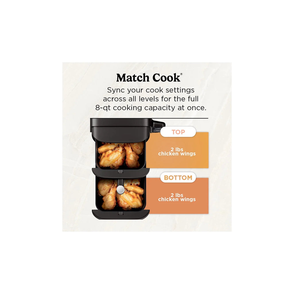 Ninja Doublestack XL 2 - Basket Air Fryer, Doublestack Technology Cooks 4 Foods at Once, Space Saving Design, 10 QT, 4 - in - 1, Smart Finish & Match Cook, SL400