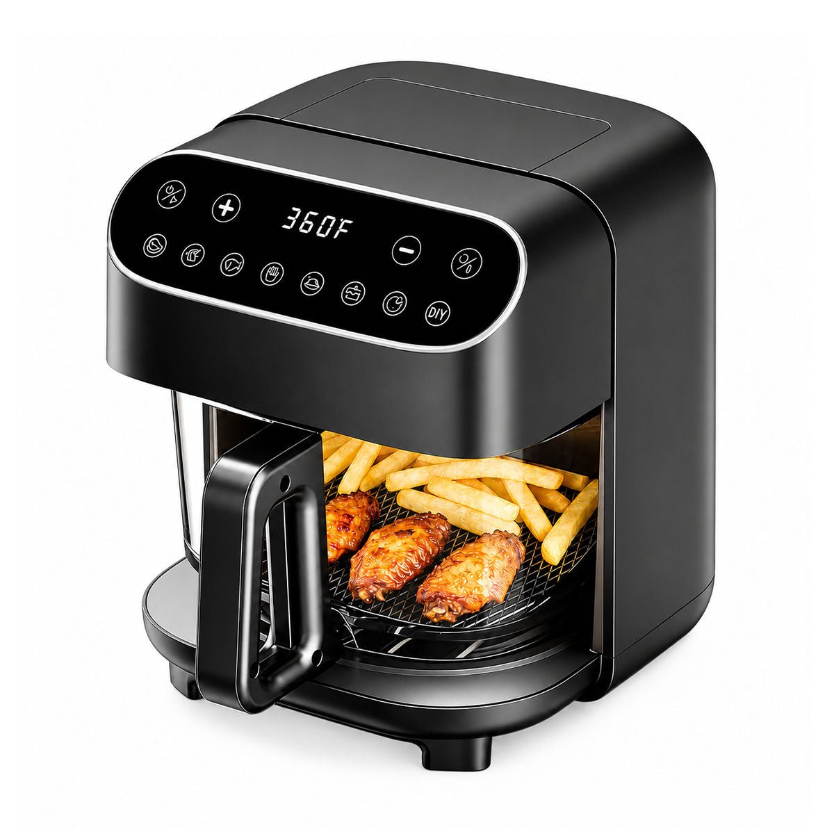 Kismile 5 Quart Glass Air Fryer, Non-Toxic PTFE-Free with 360° Visible Bowl, 8 Presets 12420KAF0
