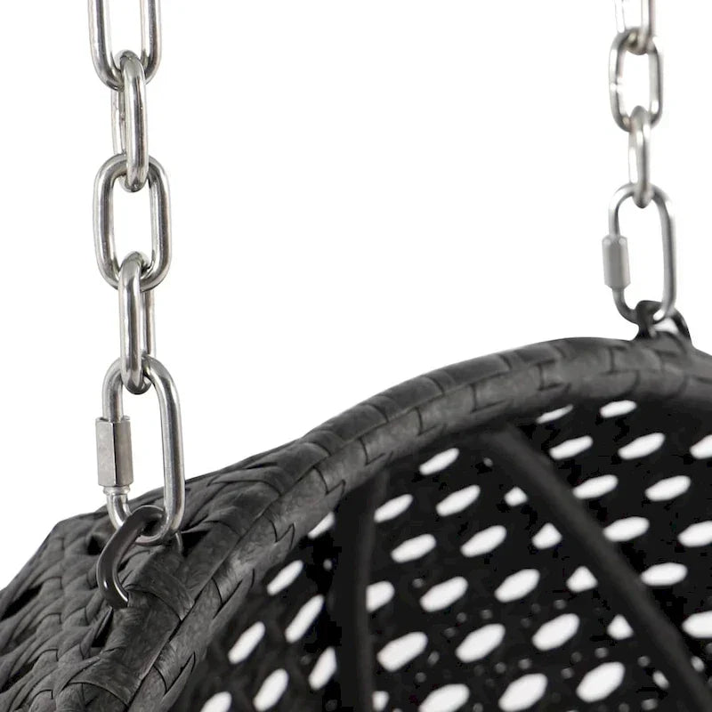 LeisureMod 2 Person Hanging Egg Chair with Stand - Outdoor/Indoor Rattan Wicker Patio Swing Hammock Lounger with Cushions