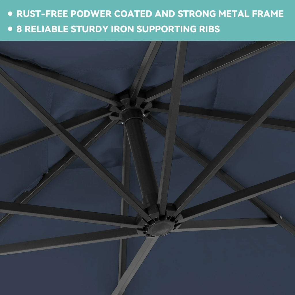 JUSTLET 10ft Heavy Duty Patio Hanging Offset Cantilever Patio Umbrella W/ 4-Piece Base Included Included, Beige