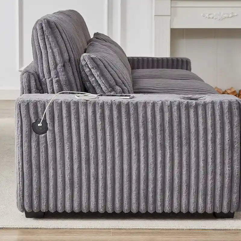 126W Large L-Shaped Corduroy Sofa with USB Charging Port