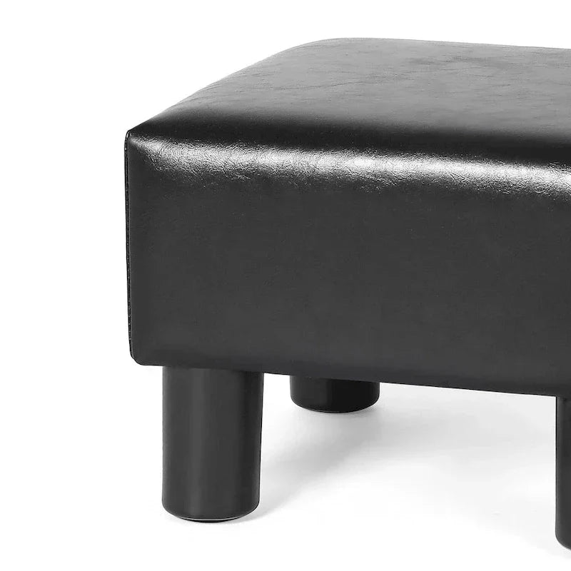 Square Footrest Stool with Upholstered Seat and Wooden Legs