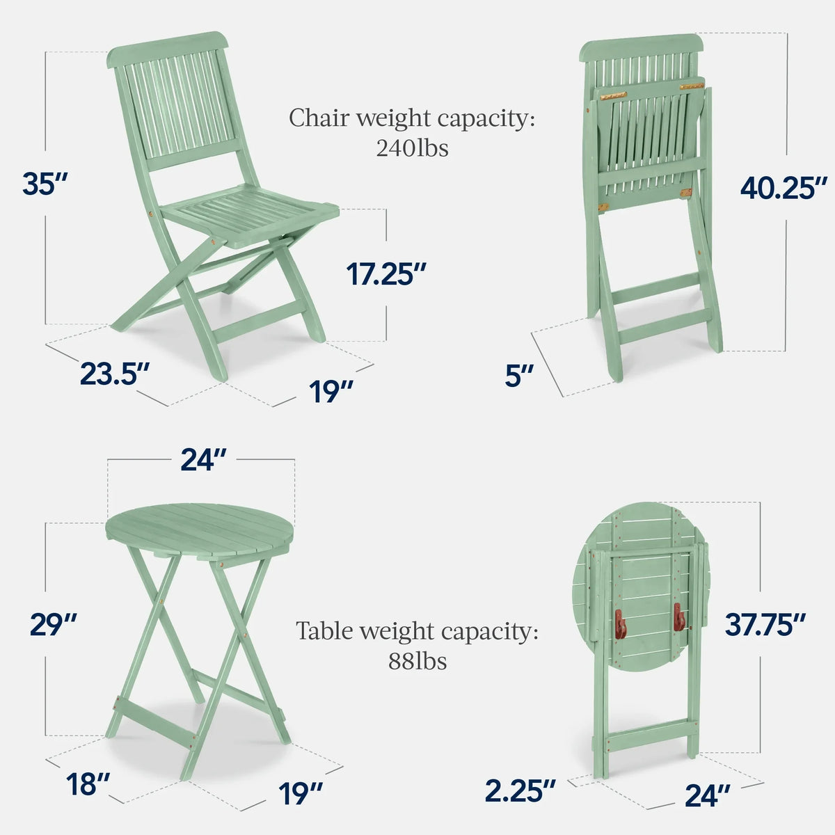 Best Choice Products 3-Piece Acacia Wood Bistro Set, Folding Patio Furniture w/ 2 Chairs, Table - Natural