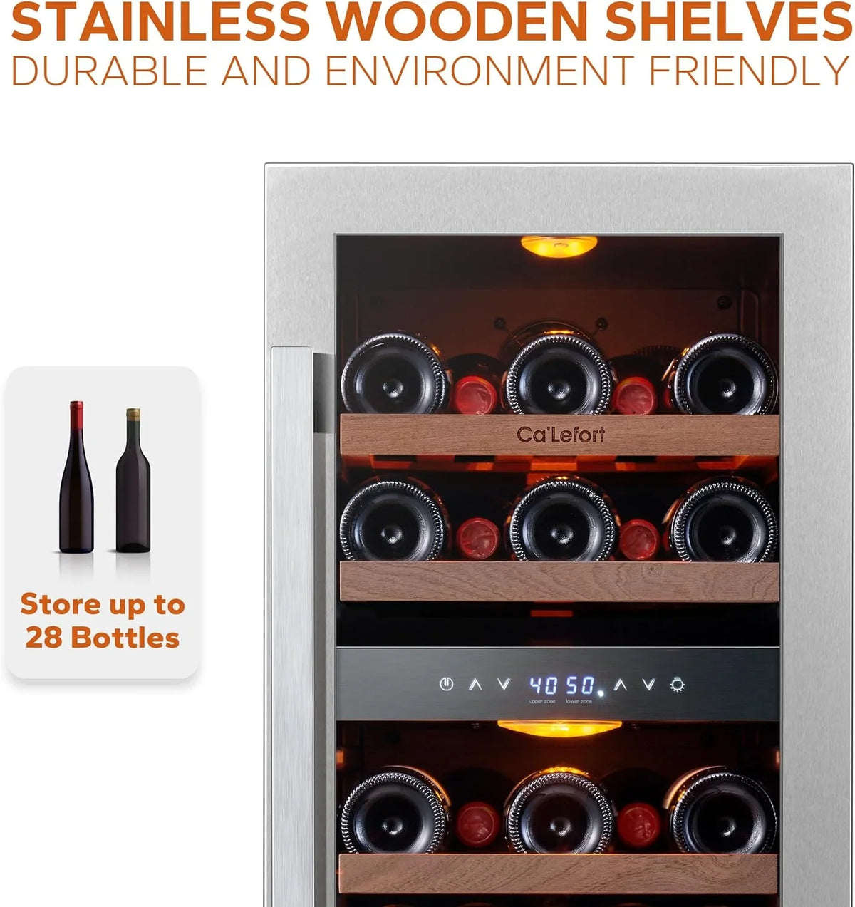24'' Wine Cooler Refrigerator - 46 Bottle Wine Fridge Dual Zone with Modern Touch Intelligent Digital 40°-65°F Low Noise, Built in or Freestanding Wine Cooler for Home and Kitchen