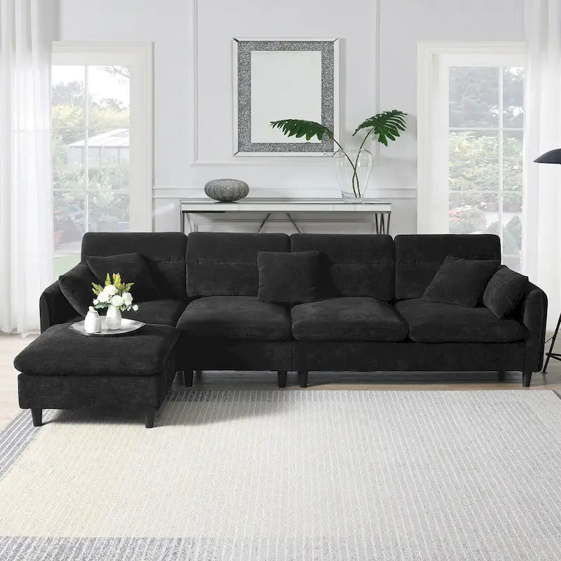 110-Inch L-Shaped 5-Seater Sectional Sofa with Removable Ottoman, Cloud Chenille Fabric, and 5 Cushions