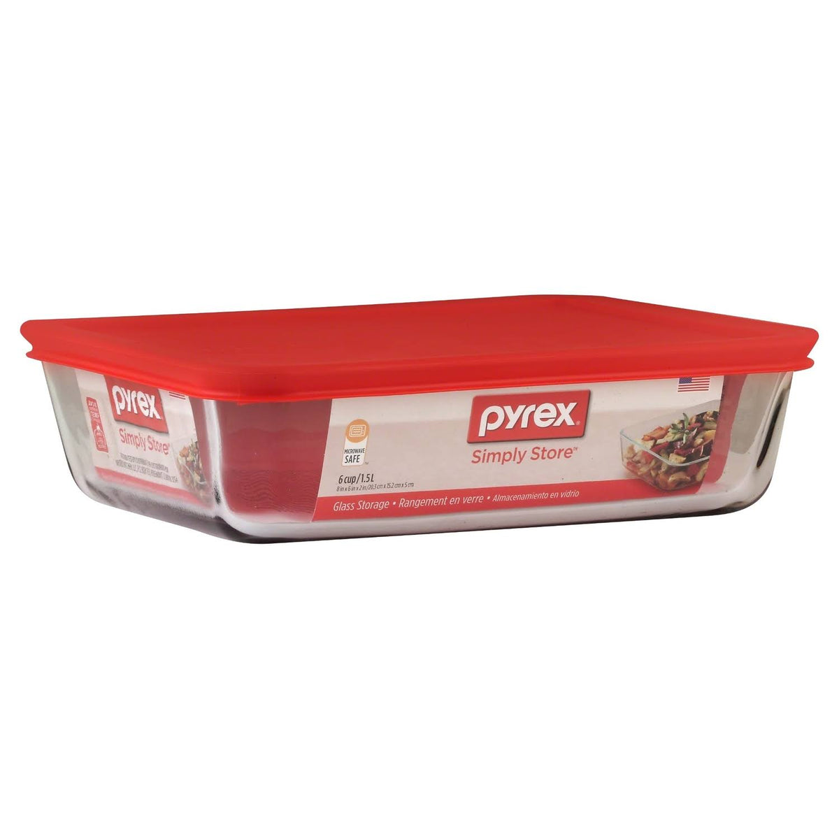 Pyrex 6-Cup Food Storage Rectangle Dish with Red Lid