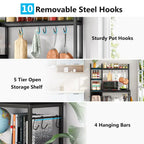 43-Inch Kitchen Bakers Rack with Microwave Stand - 5-Tier Utility Storage Shelf and 10 Hooks for Kitchen and Living Room