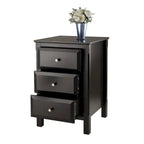 Elegant Black Wooden Nightstand with 3 Generous Storage Drawers - Dimensions: 15.75L x 15.75W x 23.63H