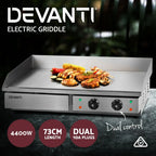 Devanti 73cm Commercial Electric Griddle BBQ Grill Plate 4400W Silver