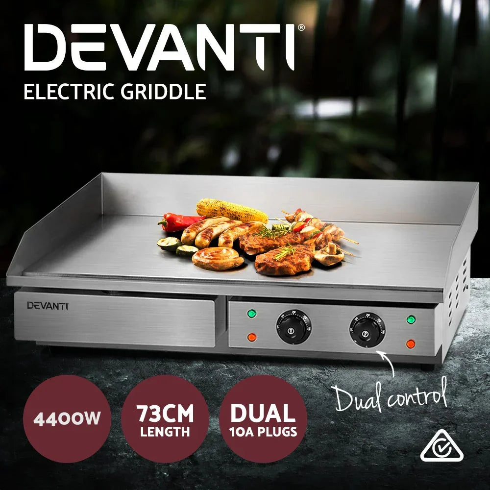 Devanti 73cm Commercial Electric Griddle BBQ Grill Plate 4400W Silver