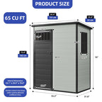 Modfusion 4.62.66.3 Ft Resin Storage Shed with Window, Floor, Plastic Roof, Storage Cabinets for Brooms Vacuum Cleaners Fits 65 to 68 in, Winter Gear Box, Black
