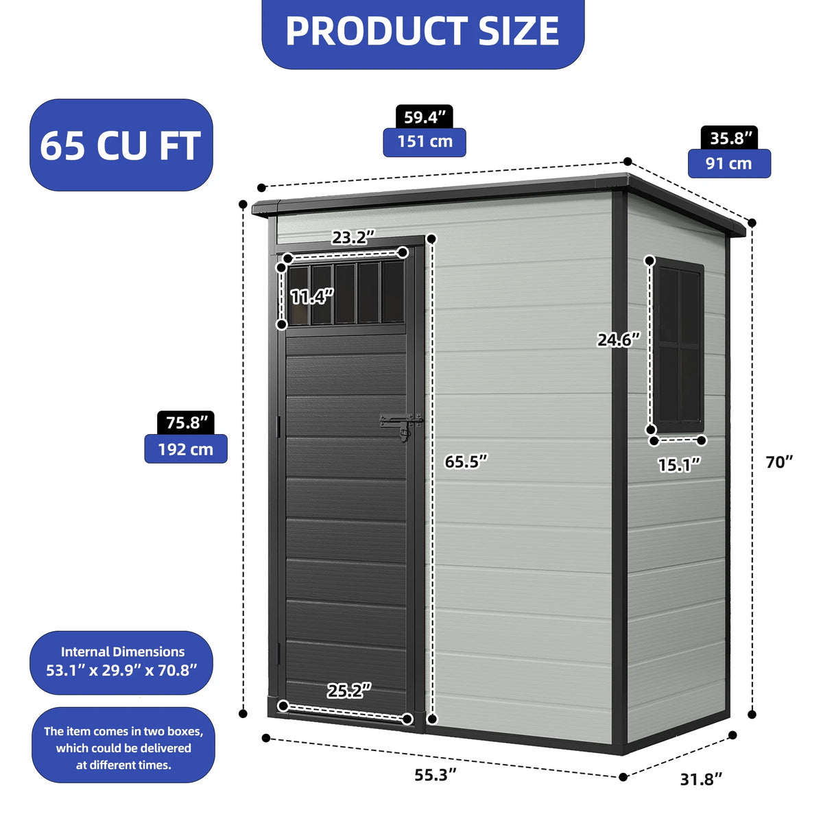 Modfusion 4.62.66.3 Ft Resin Storage Shed with Window, Floor, Plastic Roof, Storage Cabinets for Brooms Vacuum Cleaners Fits 65 to 68 in, Winter Gear Box, Black