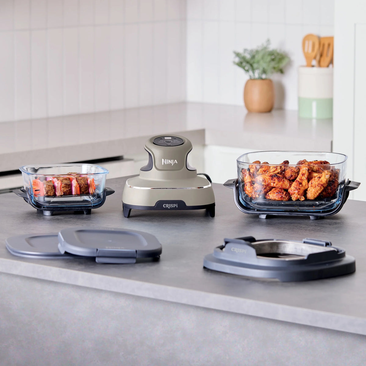 Ninja Crispi 4 - in - 1 Portable Glass Air Fryer Cooking System, 4 - Qt & 6 - Cup Containers, Cyberspace
