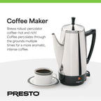 Presto Stainless Steel Coffee Maker, 12 Cup Robust Percolator Coffee, Silver - 2.79