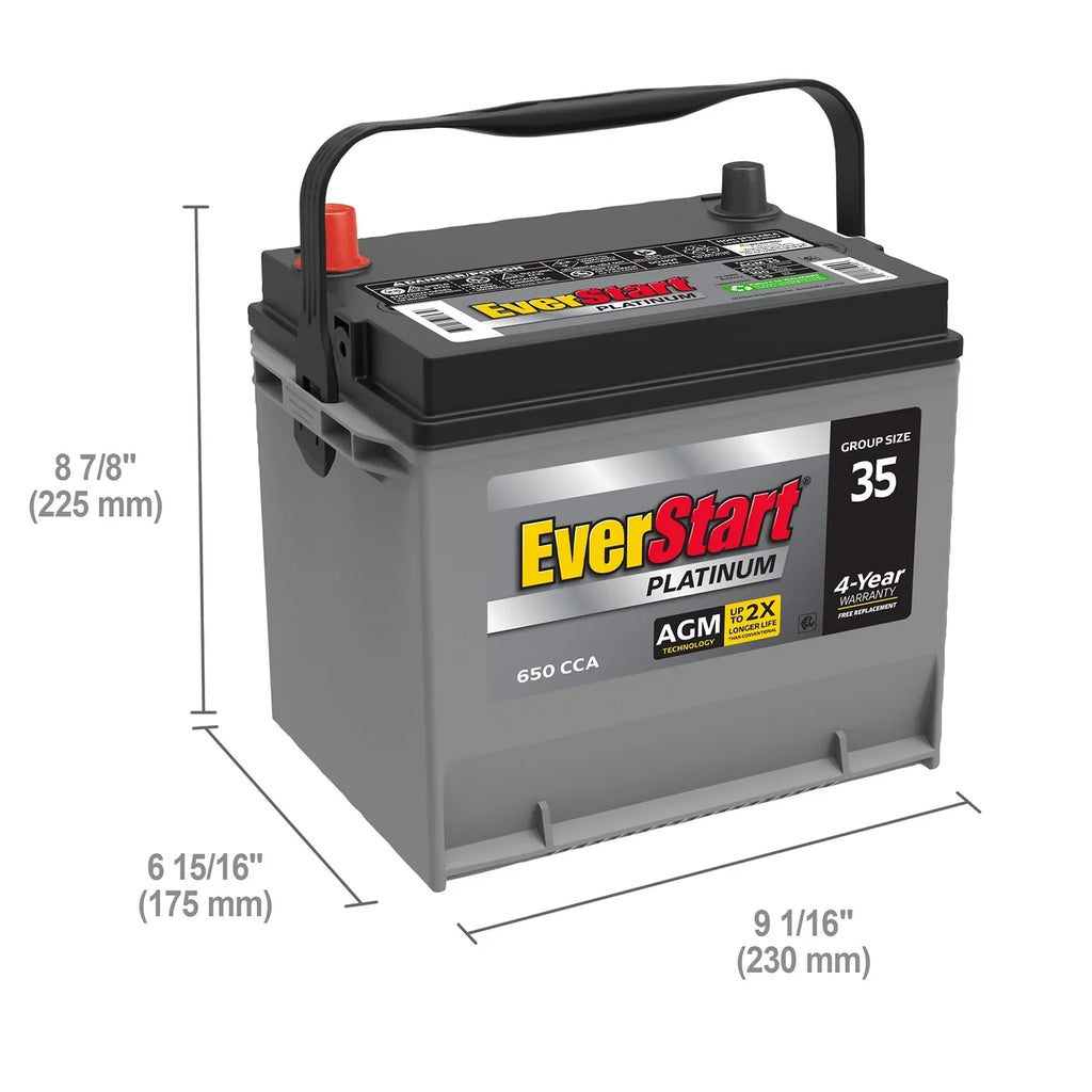 EverStart Platinum BOXED AGM Automotive Battery, Group Size 35 12 Volt, 650 CCA 100RC